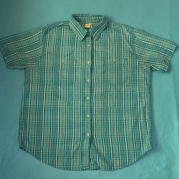 ST. JOHN’S BAY button up short sleeve cotton camp shirt turquoise white size L - Picture 1 of 9